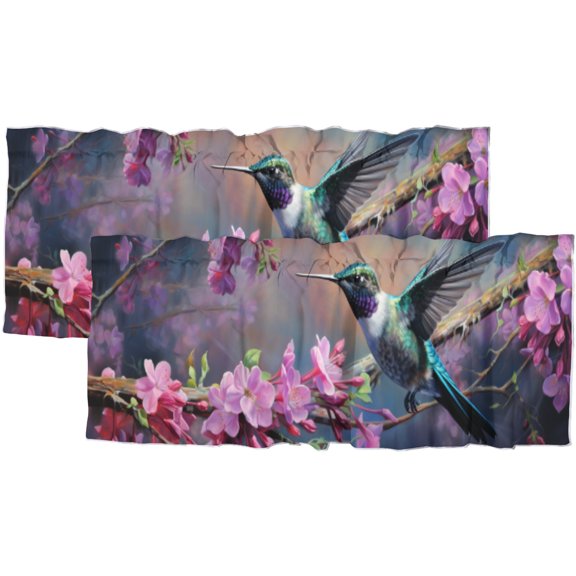 Hummingbird Flower Valance Curtain for Kitchen Purple Floral Rustic Nature Plant Rod Pocket Valances for Bedroom Living Room Dining Room 54 by 18 in, 2 Panel