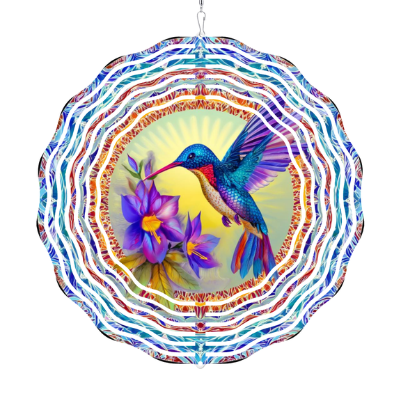 Hummingbird & Flower Wind Spinner for Garden Outdoor Decor, 1010 Inch Rotating Wind Chime with Hook, Metal Hanging Ornament for Patio Porch Balcony, Nature Lover Mom Gift, Vibrant Bird