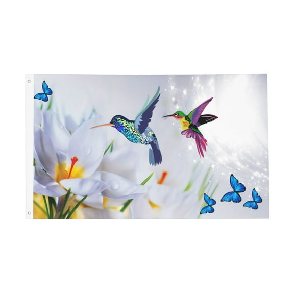 Hummingbird Flowers And Butterfly Flag 3x5 Ft Outdoor Indoor With Grommet Garden Yard Banner Decorative Sign