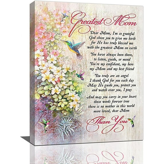 Hummingbird Flowers Bathroom Decor Gift for Mom Mother Hummingbird Wall Decor Gifts Farmhouse Floral Hummingbirds Pictures Motivational Quotes Canvas Prints Painting Framed Artwork for Bedroom 12"x16"