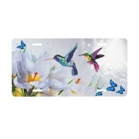 Hummingbird Flowers And Butterfly License Plate Front Metal Car Plate 6×12 Inch Aluminum Noverlty License Plate Decorative Car Vanity Tag Plates Gifts