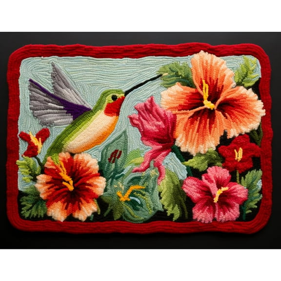 Hummingbird Flowers Latch Hook Rectangle Rug Kits for Adults Needle Crochet Yarn Embroidery Carpet Hook and Latch Kit Floor Mat Tapestry Christmas Home Decoration 52x38cm(3)