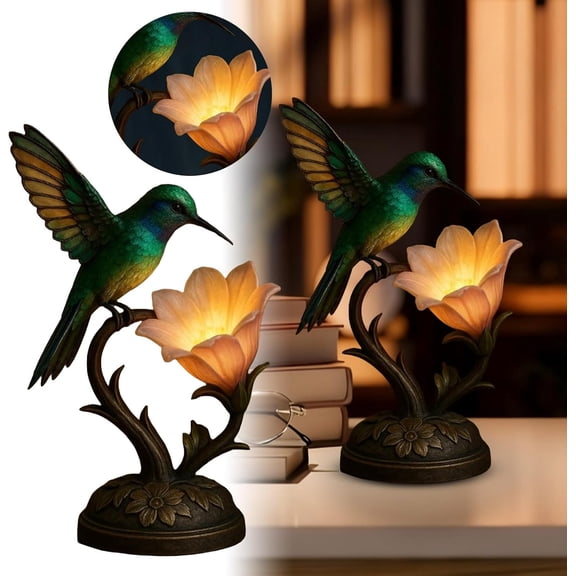 Hummingbird with Flowers Table Lamp, Creative Flower Lamp for Bedroom, Ornament Decoration Home/Room Decor Unique Gift Ideas for Housewarming, Holidays Birthdays Great (B)