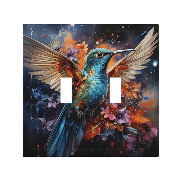 Hummingbird Galaxy Art 2 Gang Switch Wall Plate Decorative Double Toggle Cover with 4 Painted Screws for Home & Commercial Use