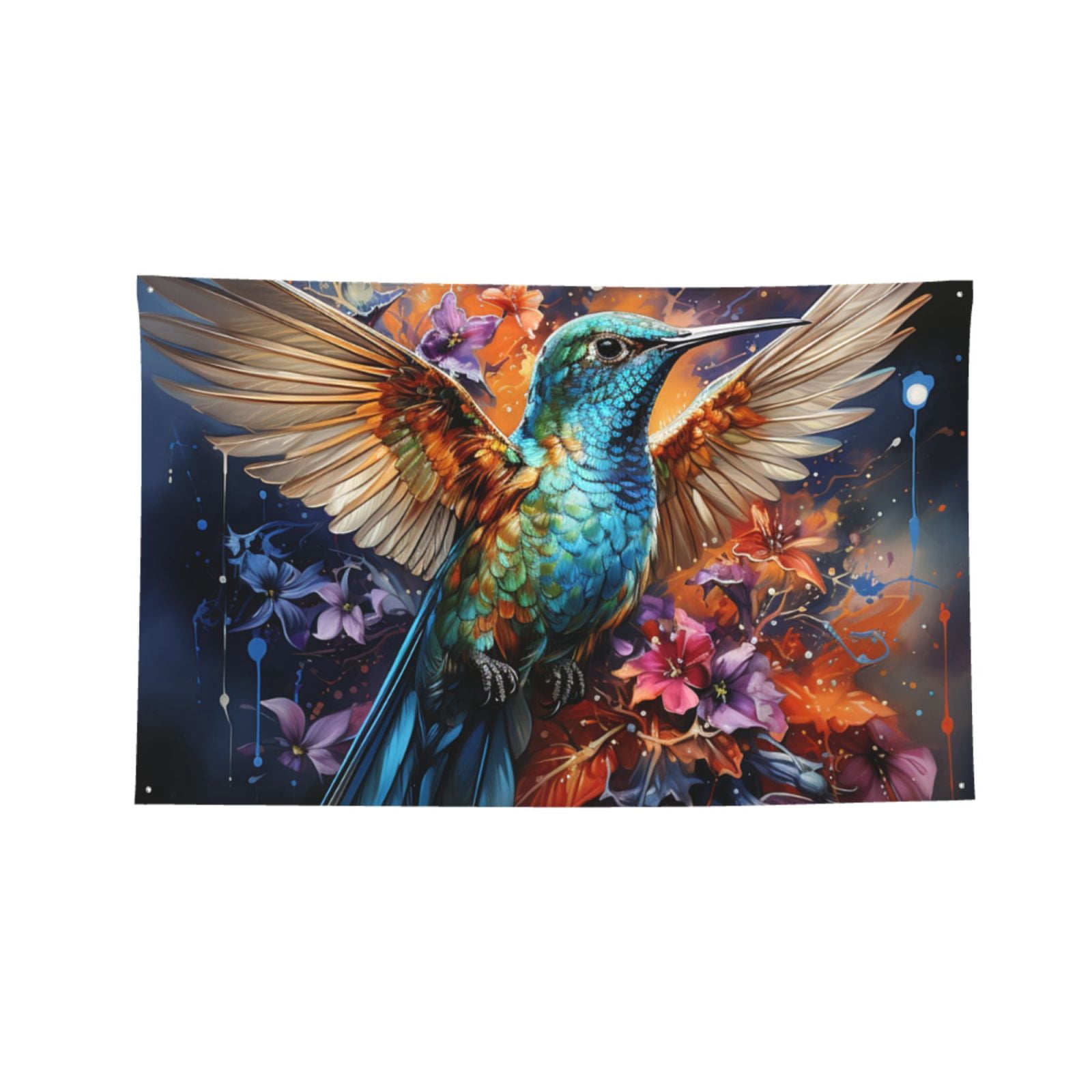 Hummingbird Galaxy Art Four Hole Decorated Banner Flag for Garden Yard Home Decoration Indoor Outdoor 4x6 Ft