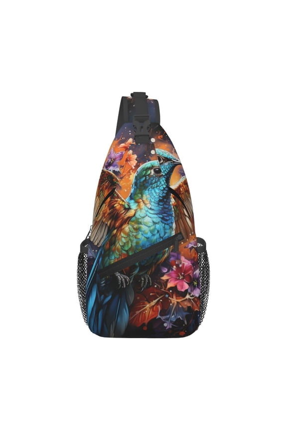Hummingbird Galaxy Art Sling Backpack Shoulder Chest Crossbody Bag Causal Travel Hiking Daypack