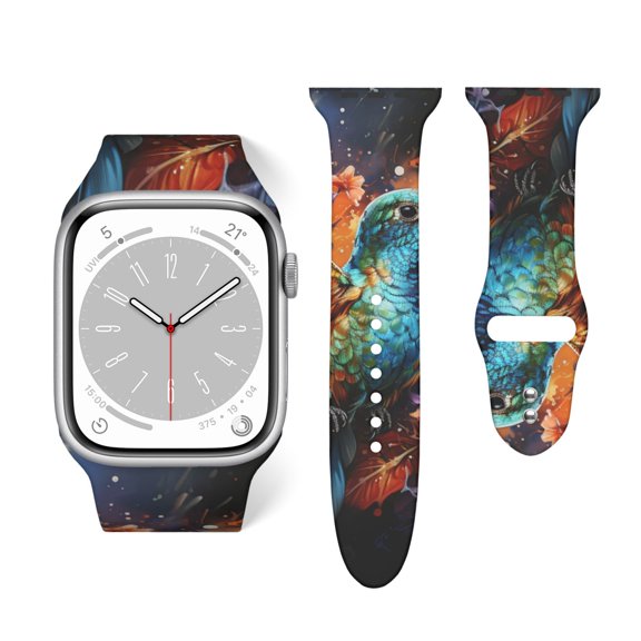 Hummingbird Galaxy Art Soft Silicone Sport Band 38mm40mm Wristband for Apple Watch, Waterproof Buckle Strap for Series 9/8/7/6/SE/Ultra