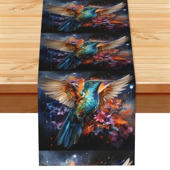 Hummingbird Galaxy Art Table Runner 13x72 Inch for Dining Table Kitchen Wedding Party Decor Fireplace Mantle