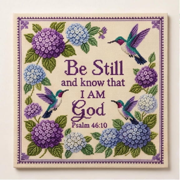 Hummingbird Garden Faith Cross Stitch Kit, Beginner DIY Embroidery Kit with Pre-Printed Fabric, Christian Bible Verse Embroidery Set for Home Decor Gift