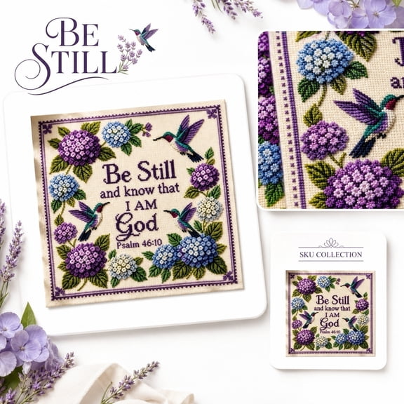 Hummingbird Garden Faith Cross Stitch Kit, Bird Garden Embroidery Set, Cute Animal Series, Be Still and Know that I Am God, Beginner DIY Embroidery Kit for Craft Lover Hand Stitch