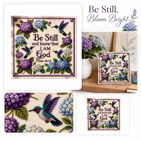 Hummingbird Garden Faith Cross Stitch Kit,Psalm 46:10 Cross Stitch, Beginner DIY Embroidery Kit for Craft Lover Hand Stitch