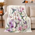 thumbnail image 1 of Hummingbird Garden Flowers And Wings Dreamy Botanical Style Bird Lovers Blooming Garden Bird Motif Warm Flannel Blanket, Mother's Day Gift for Sunroom and Bedroom Home Decor, 1 of 9