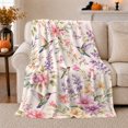 thumbnail image 1 of Hummingbird Garden Flowers And Wings Dreamy Botanical Style Bird Lovers Blooming Garden Bird Motif Warm Flannel Blanket, Mother's Day Gift for Sunroom and Bedroom Home Decor, 1 of 9