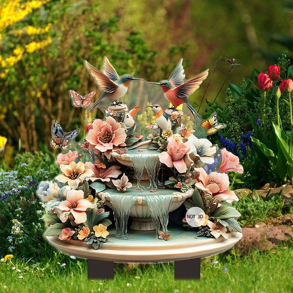 Hummingbird Garden Stakes Acrylic Decorative Stakes for Flower Pots Outdoor Yard Decor Indoor Outdoor Lawn Pathway Patio Ornaments Hummingbird Playing in The Water Statue (2D, Not 3D)