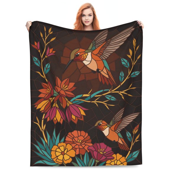 Hummingbird Gift for Women and Mom, Floral Flower Bird Flannel Throw Blanket, Soft Cozy Mother's Day Gift, Home and Bedroom Decor 50x40