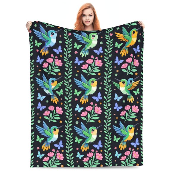 Hummingbird Gifts for Women, Floral Throw Blanket, Bird Lover Gift for Mom, Soft Cozy Blanket Decor for Bedroom and Living Room 50x40