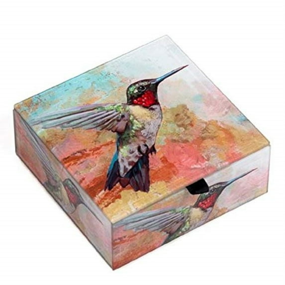 Hummingbird Glass Keepsake Trinket Jewelry Box Container Velvet Lined Bird