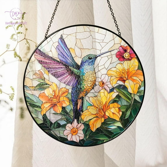 Hummingbird Glass Suncatcher, Hummingbird Mom Gifts,Bird With Flower Window Decor,Mother's Day Gift,Gift For Bird Lover,Memory Sympathy Gift 1876278398 4757