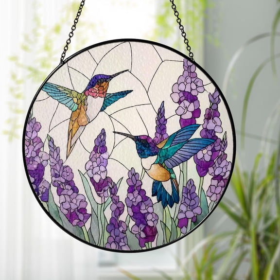 Hummingbird Glass Suncatcher, Light-Catching Bird Art Mom Grandma, 6.3 in