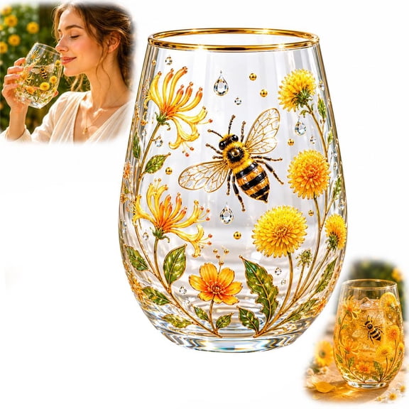 Hummingbird Glass Tea Cup, Retro Floral Bird Glass Mug, Art Pattern Transparent Water Cup for Home Kitchen Office