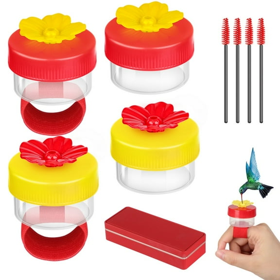 Hummingbird Hand Feeder Set, 4PCS Handheld Hummingbird Feeding Bottles with Brushes & Gift Box, Vibrant Flower Hummingbird Ring Feeders for Garden, Wild
