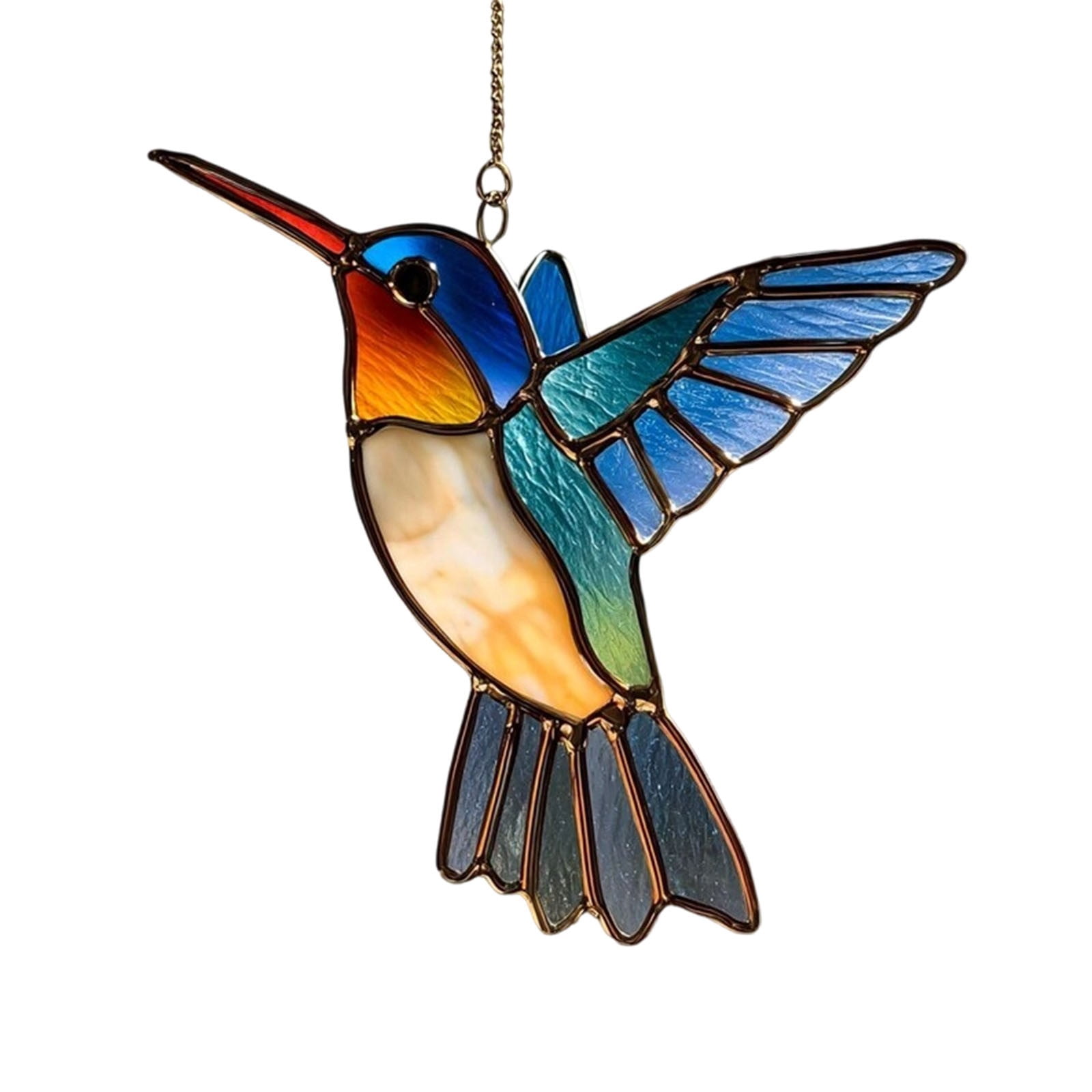 View of Hummingbird Handmade Acrylic Suncatcher, Faux Stained Glass Window ...