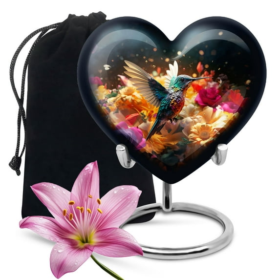 Hummingbird Heart Elegant Urn, Large Outdoor Urns, Urns for Human Ashes Adult, Funeral Cremation Urns 8 Inch