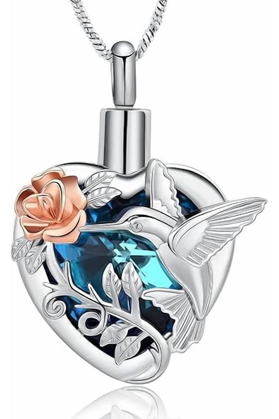 Hummingbird Heart Urn Necklace for Ashes Cremation Jewelry for Women Men Stainless Steel Memorial Necklaces Ashes Holder for Human / Pet with Fill Tool