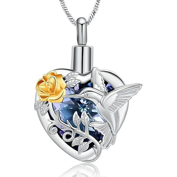 Hummingbird Heart Urn Necklace for Ashes Cremation Jewelry for Women Men Stainless Steel Memorial Necklaces Ashes Holder for Human / Pet with Fill Tool