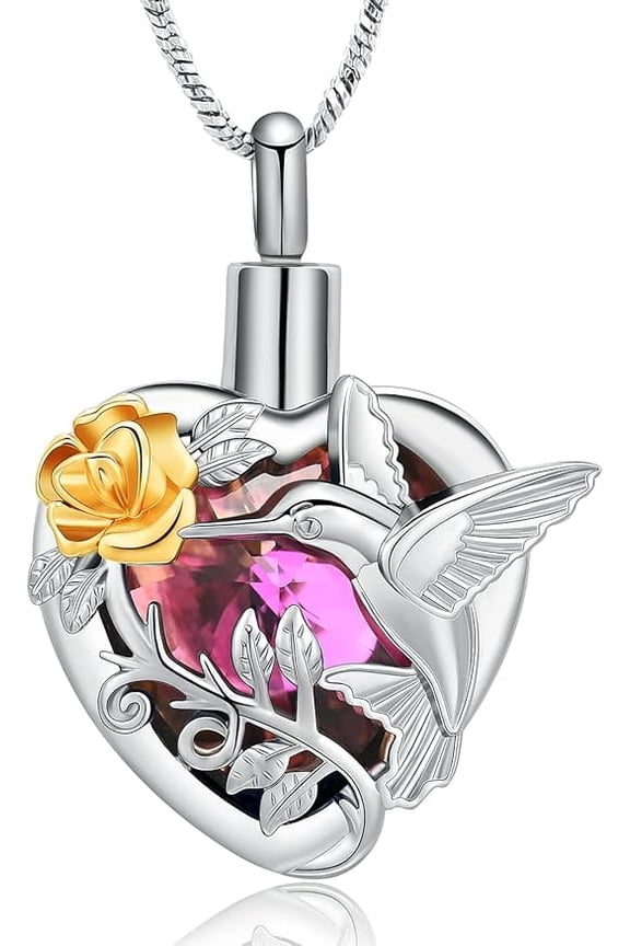 Hummingbird Heart Urn Necklace for Ashes Cremation Jewelry for Women Men Stainless Steel Memorial Necklaces Ashes Holder for Human / Pet with Fill Tool