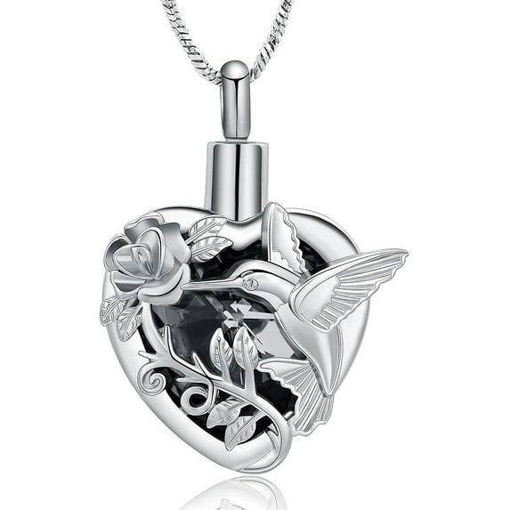 Hummingbird Heart Urn Necklace for Ashes Cremation Jewelry for Women Men Stainless Steel Memorial Necklaces Ashes Holder for Human / Pet with Fill Tool