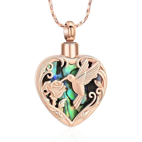 Hummingbird Heart Urn Necklace for Ashes Abalone Shell Cremation Jewelry for Love Ones