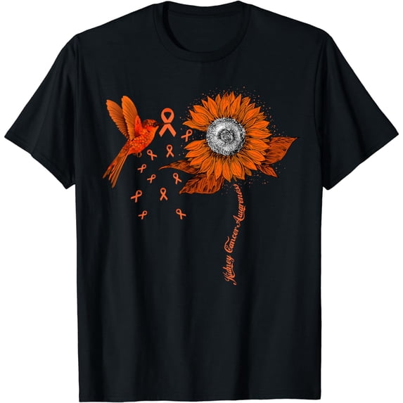 Hummingbird Holding Orange Ribbon Kidney Cancer Awareness T-Shirt