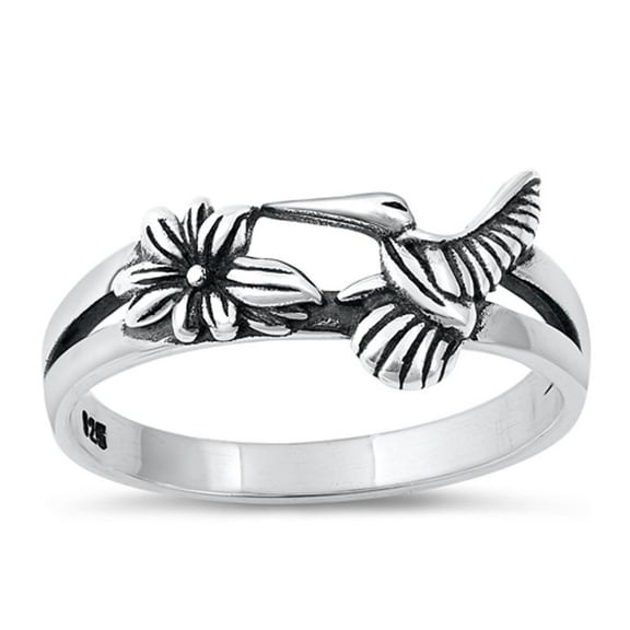 Hummingbird Hotlips Flower Ring .925 Sterling Silver Band Jewelry Female Male Unisex Size 4