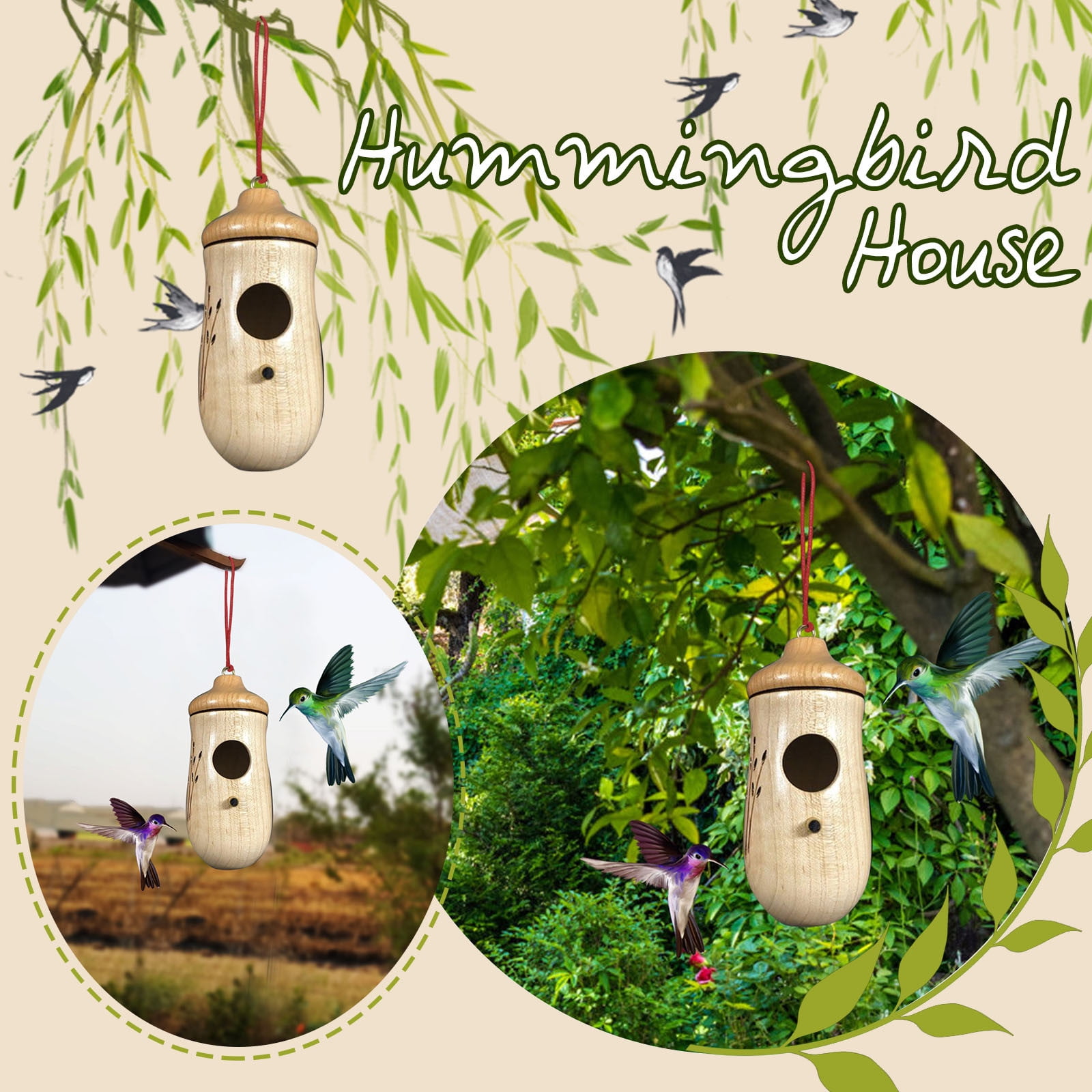 Hummingbird House 2022 New Wooden Hummingbird House For Outside Hanging ...