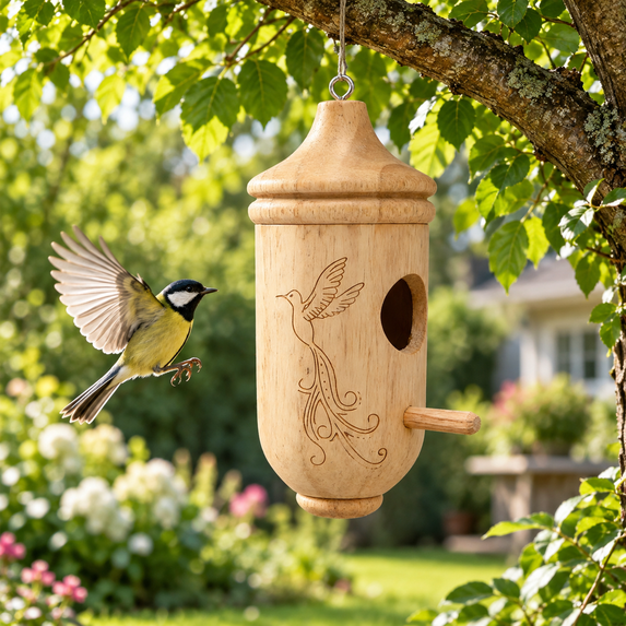 Hummingbird House, Humming Bird House for Outside Hanging, Natural Wooden Hummingbird Nest, Garden Decoration Pet Cottage