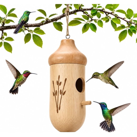 Hummingbird House, Outside Hanging Small Wooden Hummingbird House, Outdoor Garden Decor for Finch Chickadee