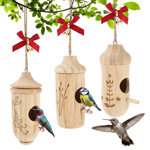 Hummingbird House, Small Hummingbird Houses for Outside,Wooden Bird House with Bow, String, Cute Gardening Gifts Home Garden Yard Decoration,Christmas Tree Decorations