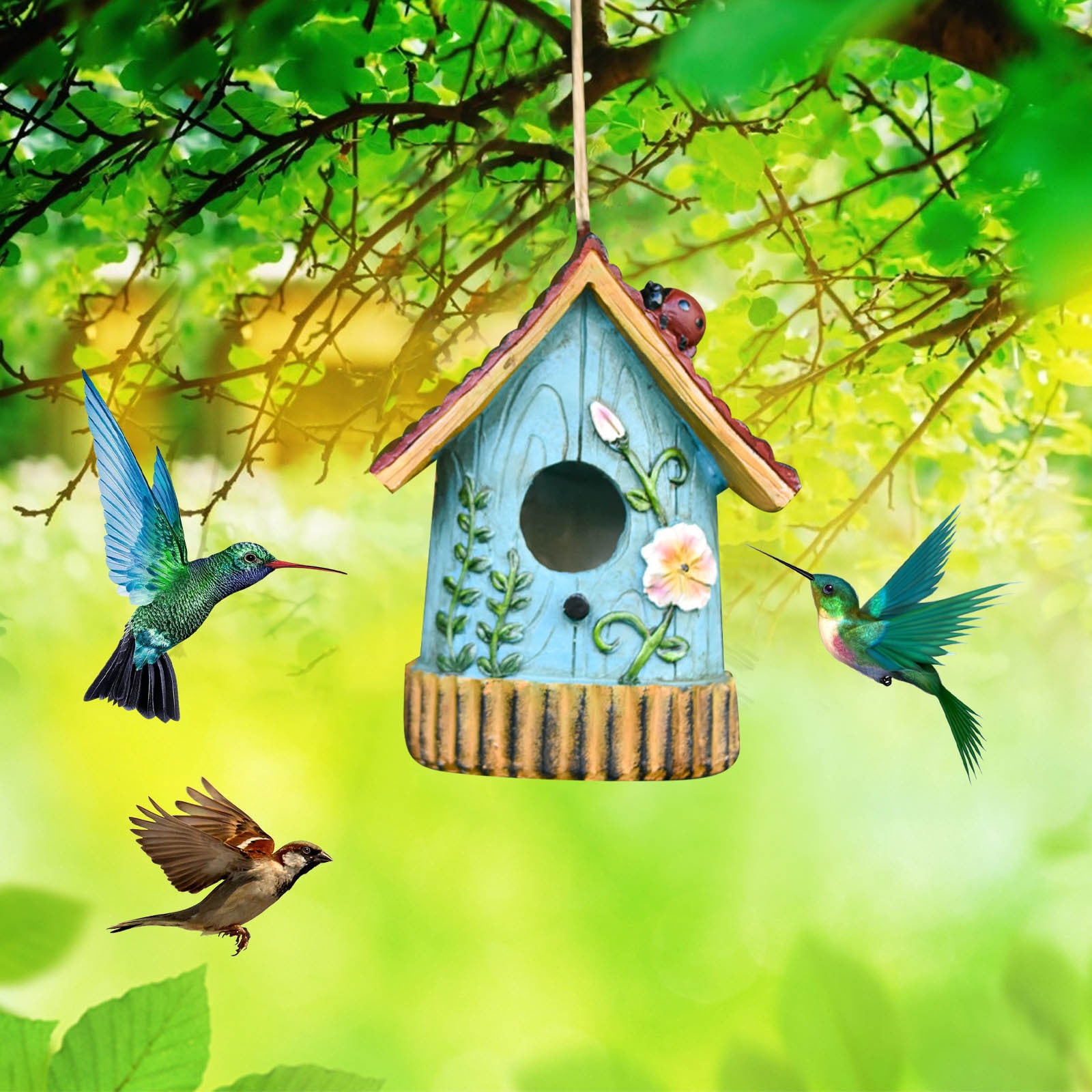Hummingbird Houses for Outside Hanging, Natural Grass Hanging Bird Hut
