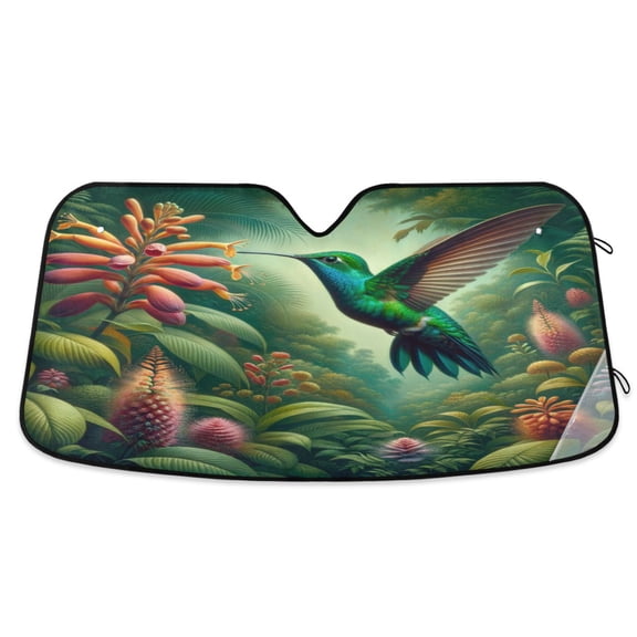 Hummingbird Hovering on Flowers Car Windshield Sun Shade Foldable Car Front Window Visor Heat and UV Protection 55x27.6