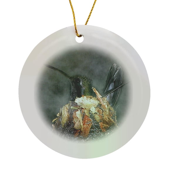 3drose, Hummingbird in Nest, Circle Porcelain Ornament