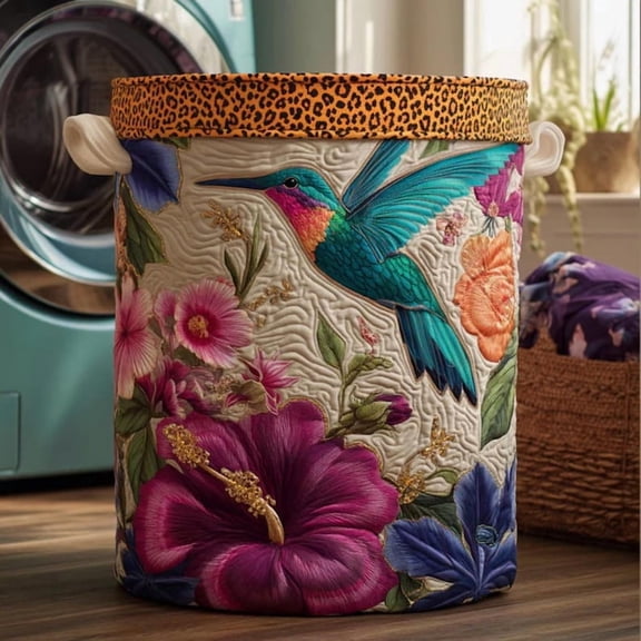 Hummingbird Keepsake Laundry Basket for Mom, Bird Canvas Hamper, Housewarming Gift Ideas, Mother's Day Gift, Grandma Birthday Gift