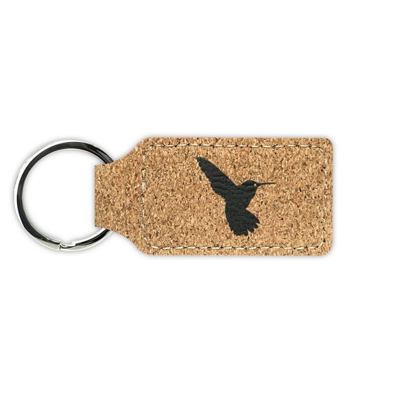 Hummingbird Keychain Leatherette Rectangle - Laser Engraved - Many Colors - Key Chain Ring - bird trochilidae intelligence beauty devotion love - Cork
