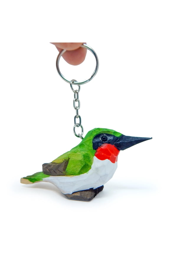 Hummingbird Keychain Ring Clip Charm Bird Miniature Wood Mini Figurine Small Animal