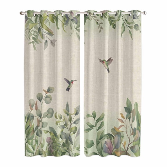 Hummingbird Kitchen Curtains 84 Inch Length, Sage Green Botanical Leaf Vintage Botanical Grommet Top Bedroom Living Room Curtains, Light Filtering Cafe Curtain Drapes 2 Panels Set 84''x84''