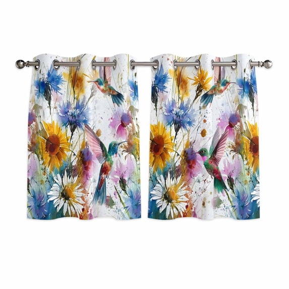 Hummingbird Kitchen Curtains Window Panels, Spring Farmhouse Oil Painting Sunflowers Insulated Window Treatment Curtain, Grommet Curtains for Bedroom/Living Room/Bathroom, 2 Piece 42"Wx45"L