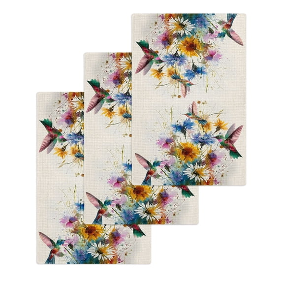 Hummingbird Kitchen Dish Towels for Drying Dishes Set of 3, Spring Vintage Oil Painting Sunflowers Beige Waffle Weave Microfiber Hand Tea Bathroom Towels Quick Dry & Absorbent Towel 15.7x23.6