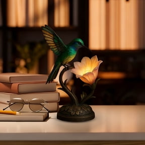Hummingbird LED Night Light Sculpture, Resin Flower Bird Figurine, Battery Operated Table Lamp, Decorative Home Ornament For Bedroom Office