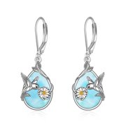 Hummingbird Larimar Earrings for Women Sterling Silver Bird Dangle Leverbacl Earrings Jewelry larimar