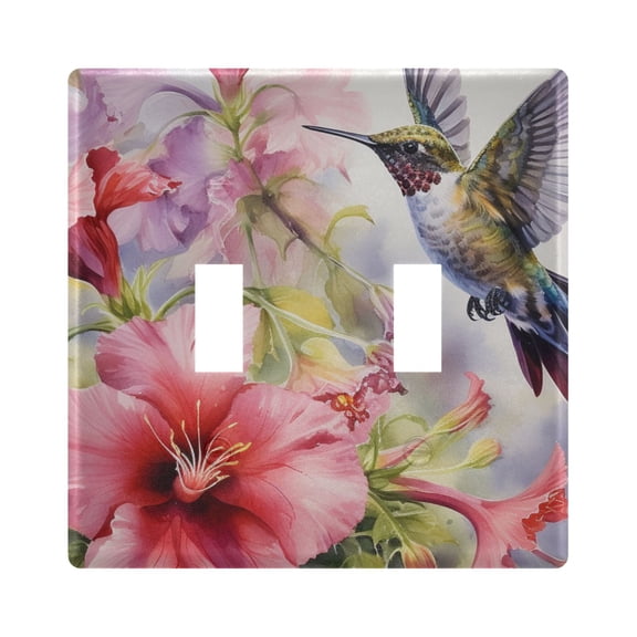 Hummingbird Lily Floral Light Switch Plate Covers 2 Gang Wall Plate Plastics Outlet Covers for Kitchen Home Office Decor